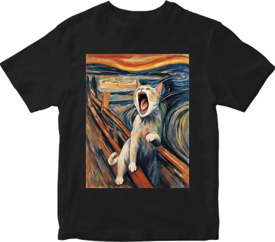 Cat screaming holding head in the the Scream by munch