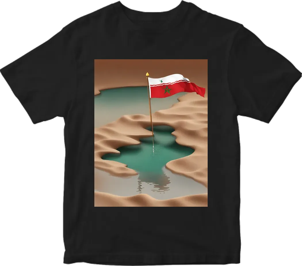 Un drapeau maroc avec du sable et eau