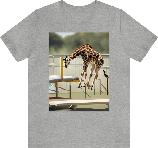 Giraffe jumping off a diving board   --aspect 16:9 --version 5.1 --chaos 25 --no outdoors
