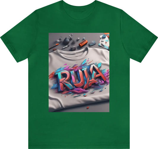 Make a tshirt with cool designs with R.U.I.A Ruia, Ruia written on it with bold letters