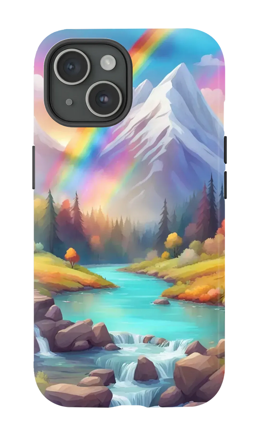 Adorable nature with high mountains, deep forests and with amazing rainbow