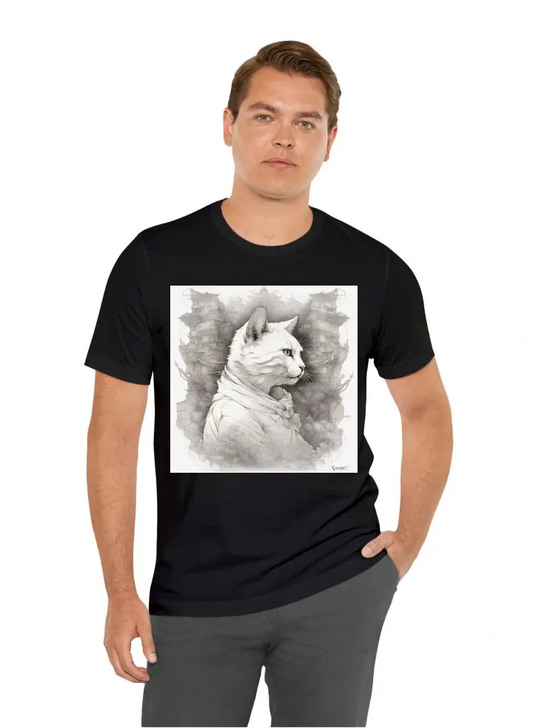 Camiseta masculina com estampa de gatinho branco fofo