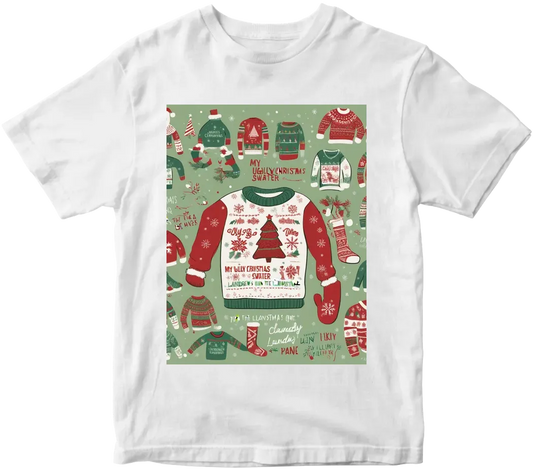 Create me a ugly christmas sweater with the tag line "My Ugly Christmas Sweater is in the laundry"