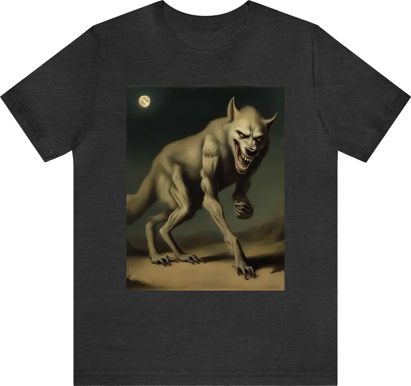 Evil werewolf full body showing teeth and moon