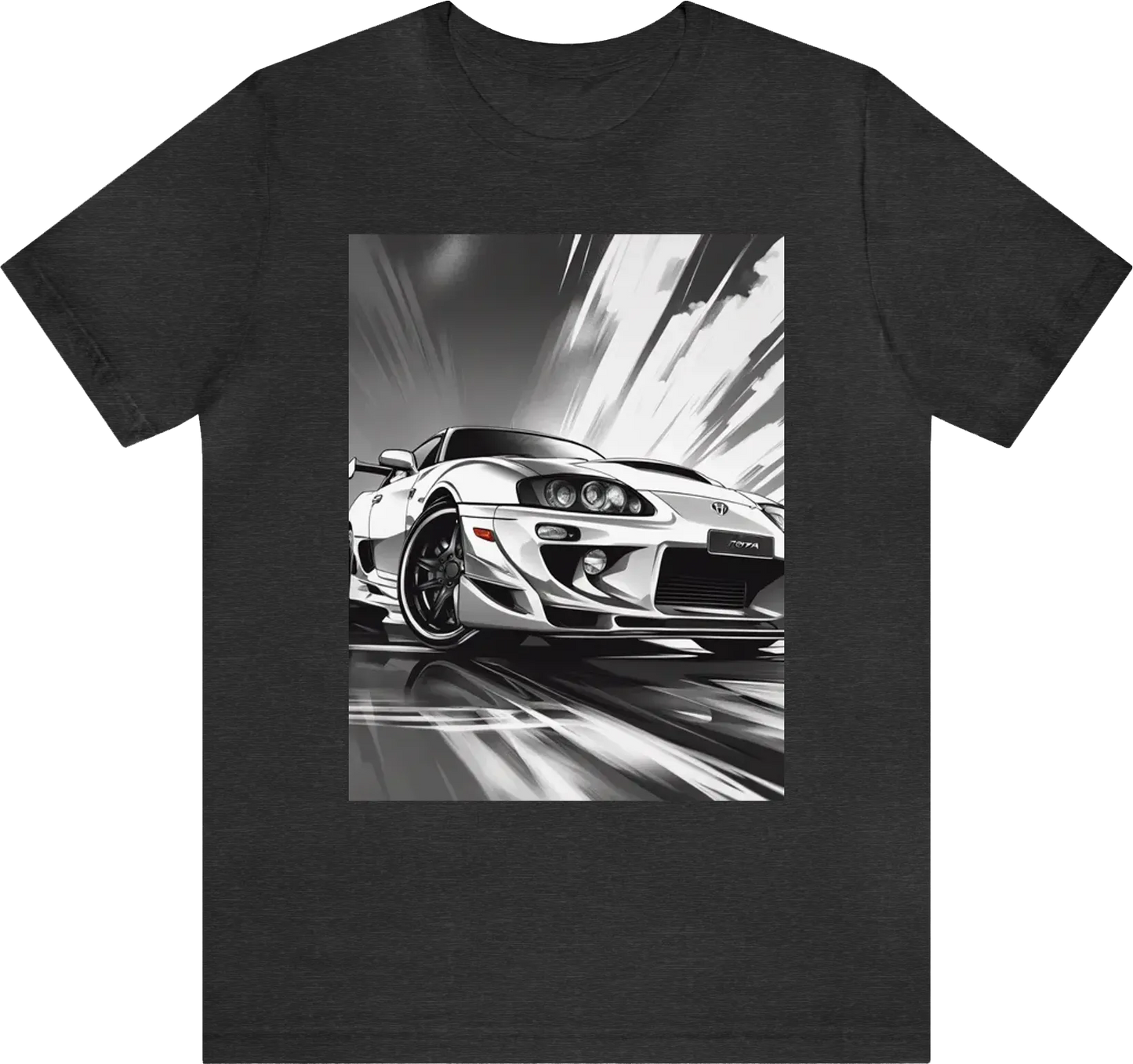 Toyota supra, cool illustration, view from below, black and white anime style