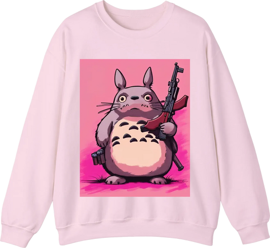 Totoro with a ak 47, pink background