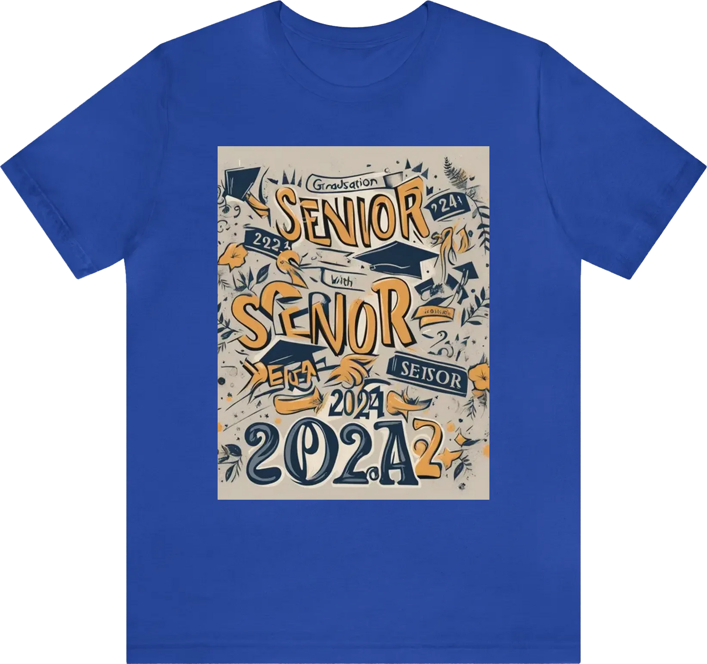 Graduation t shirt with the words "senior" and "2024" and witha cyper punlk style