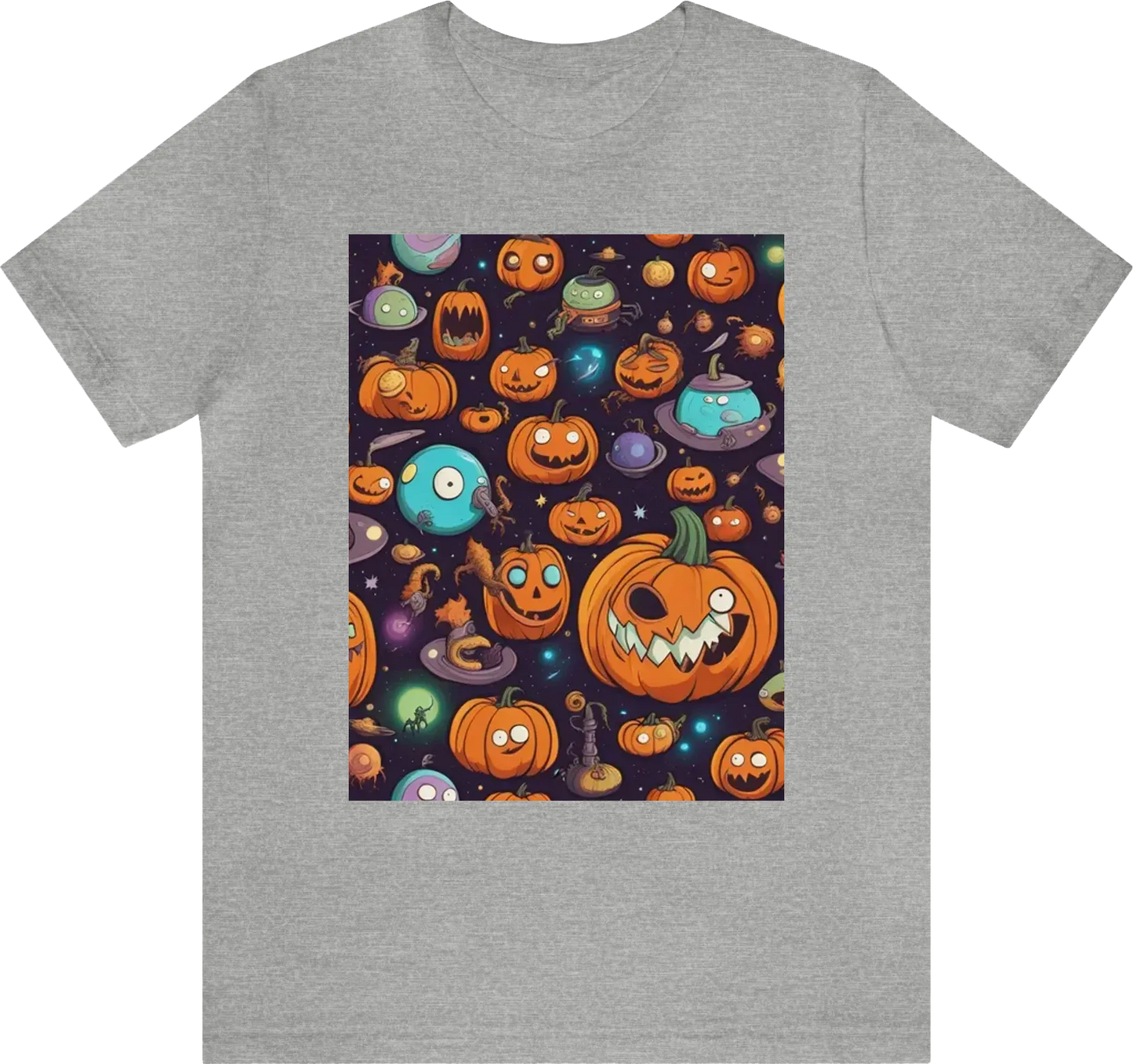 "Create a vivid and imaginative pumpkin universe image inspired by the wacky world of 'Rick and Morty.' Picture a pumpkin-shaped planet floating in space, populated by bizarre pumpkin creatures, and infused with the show's unique humor and sci-fi elements