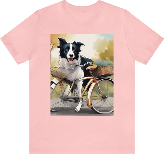 Border collie on a bicycle