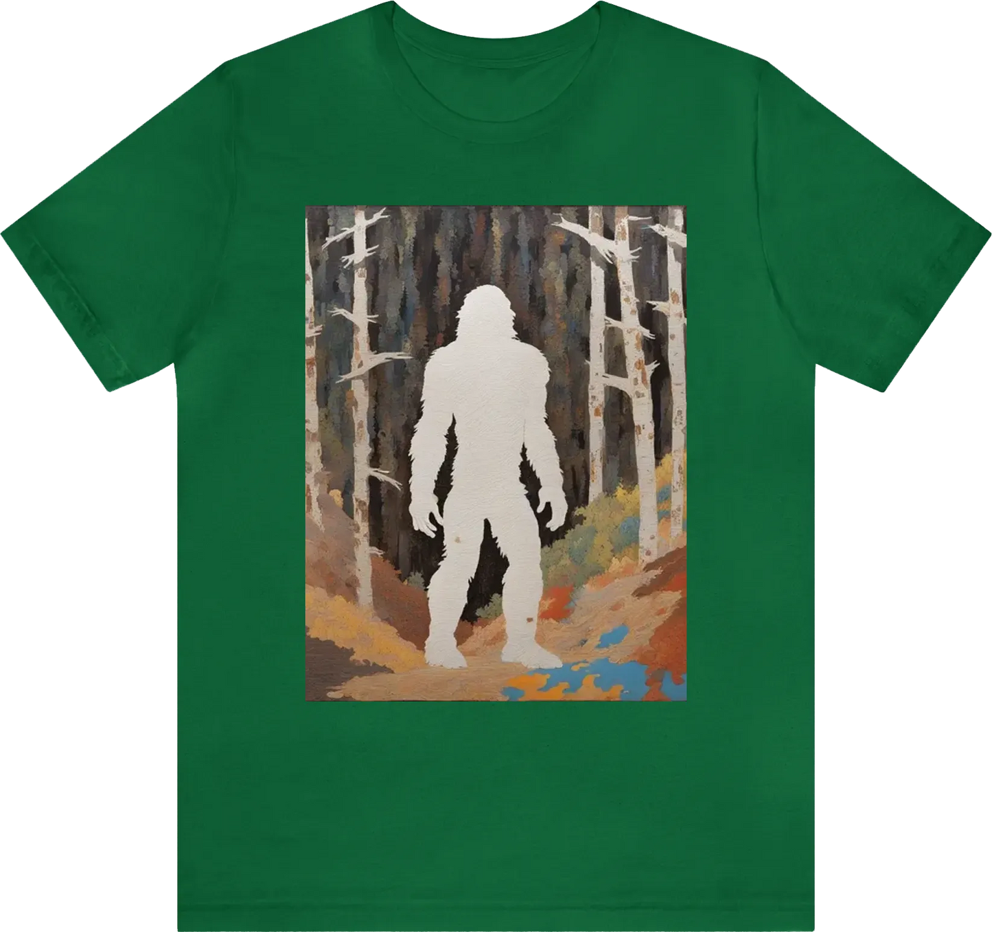 White sihouette ( outline) no image inside of sasquatch in the woods