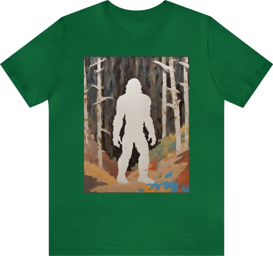 White sihouette ( outline) no image inside of sasquatch in the woods