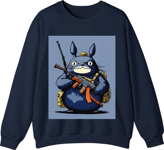 Totoro with a ak 47, navy dark background