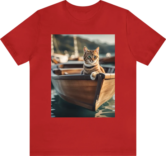A cat sitting in a boat