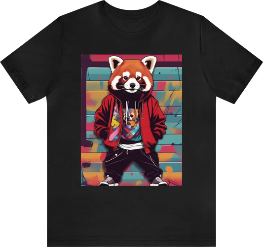 Red panda wearing 90's hip hop clothing