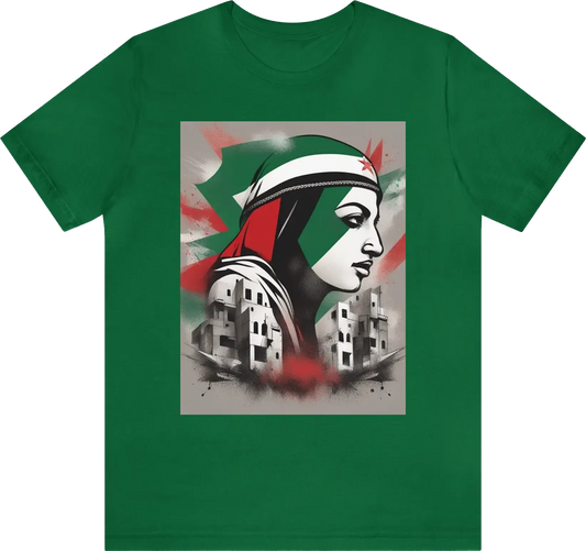 A stylish t shirt adorned with a meaningful design that represents the resilience and strength of Palestine resistance.