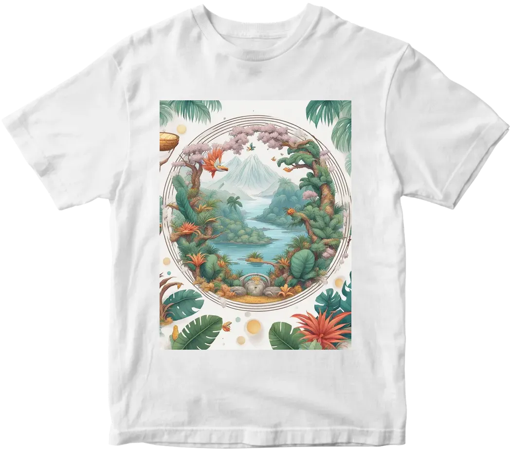 Ryomen sukuna CIRCLE TSHIRT DESIGN, IN THE STYLE OF DETAILED BOTANICAL ILLUSTRATIONS, COLORFUL CARTOON, EXOTIC ATMOSPHERE, 2D GAME ART, WHITE BACKGROUND, CONTOURENO MOCKUP