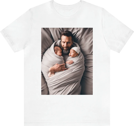 Two dads swaddling