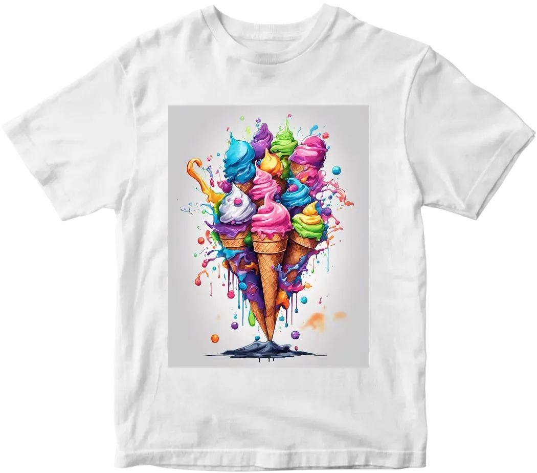 Sci-fi ice cream laboratory, futuristic style, adventurous mood, neon backlighting, innovative ice cream concoctions with a touch of technology. T-shirt design graphic, vector, contour, white background.
