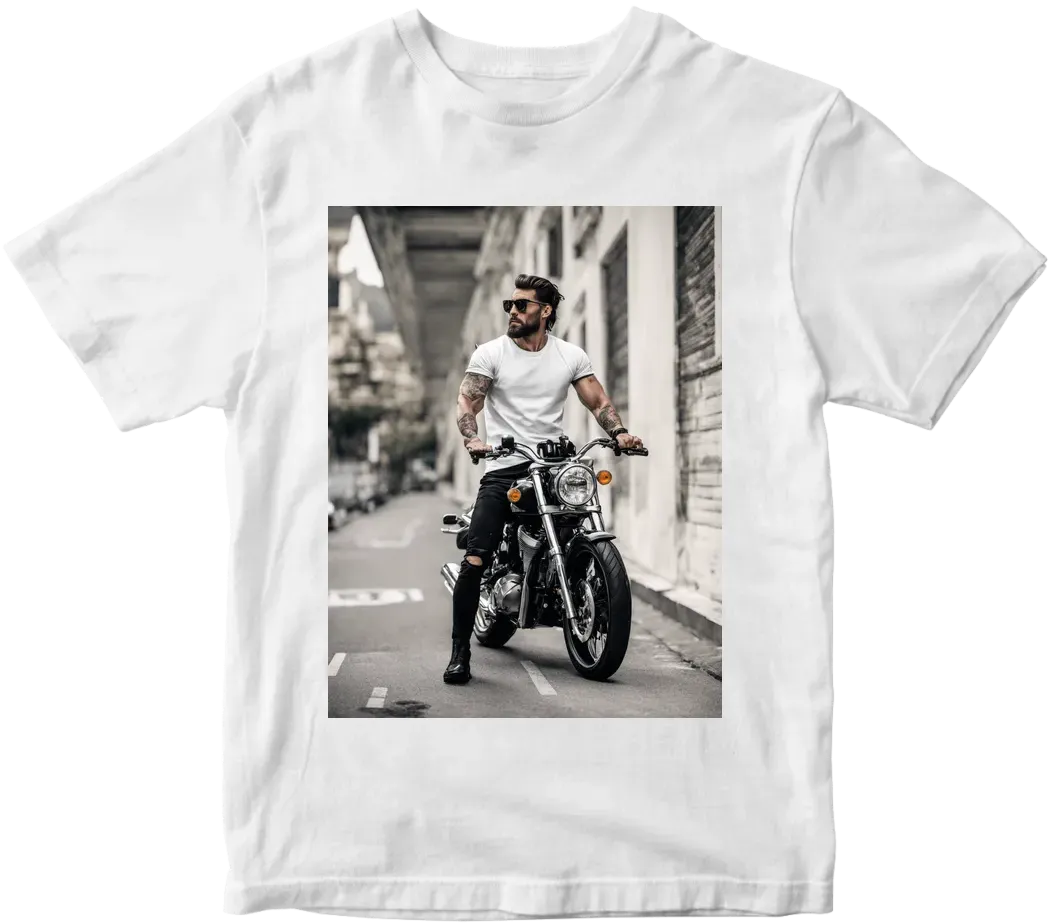 Bikers style t-shirt with minimal design in black & white