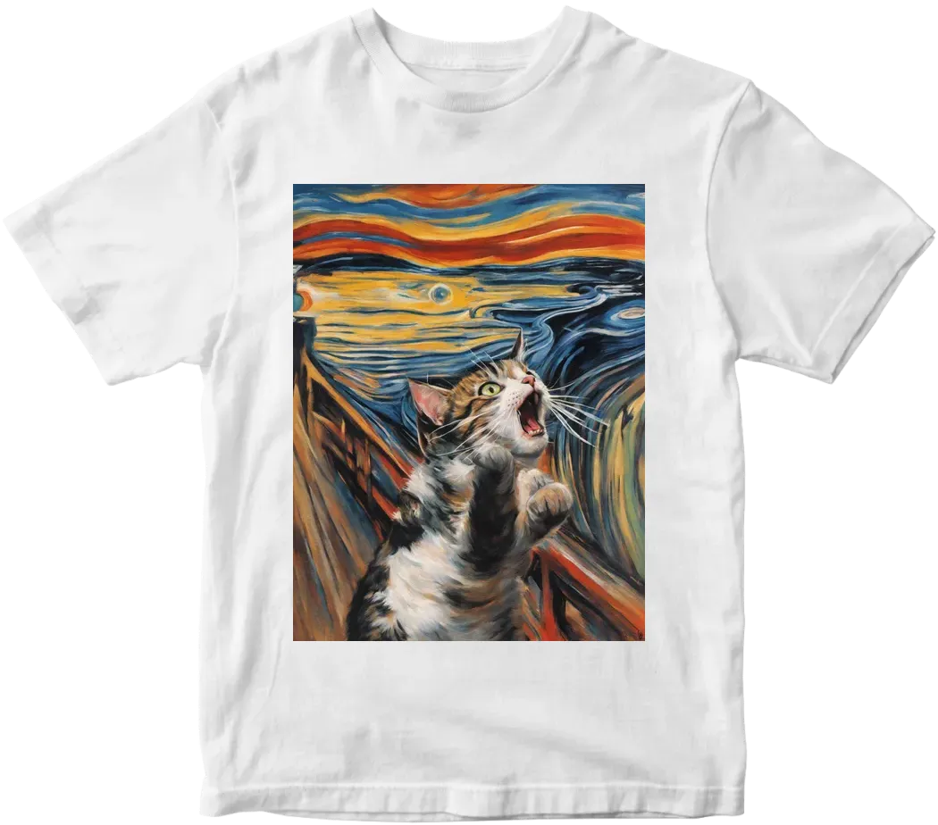 Cat screaming holding head in the the Scream by munch