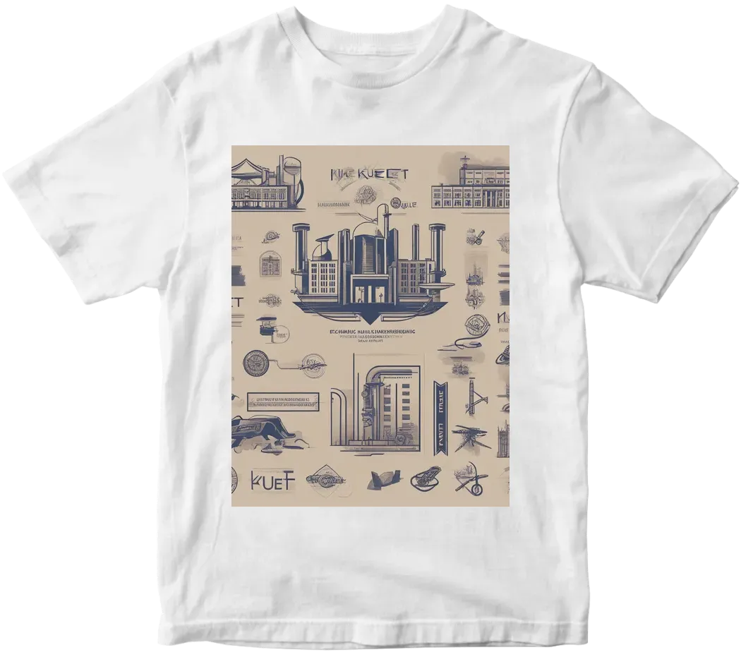 Design A Captivating T-Shirt Graphic For KUET, Incorporating The Essence Of Engineering, Technology, And The University's Spirit. Include The KUET Logo And A Symbolic Representation Of The Campus Or Engineering Tools. Make Sure It's Visually Appealing And