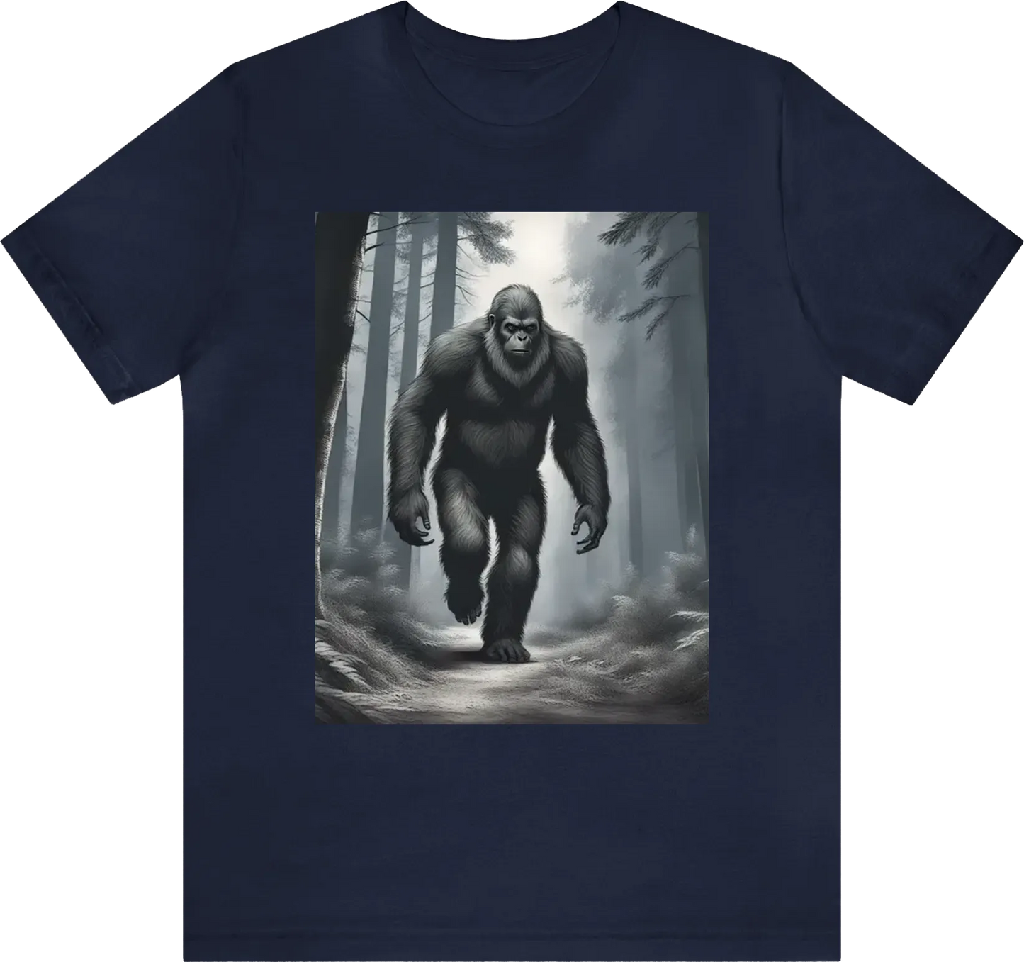 realistic scary bigfoot walking through forest