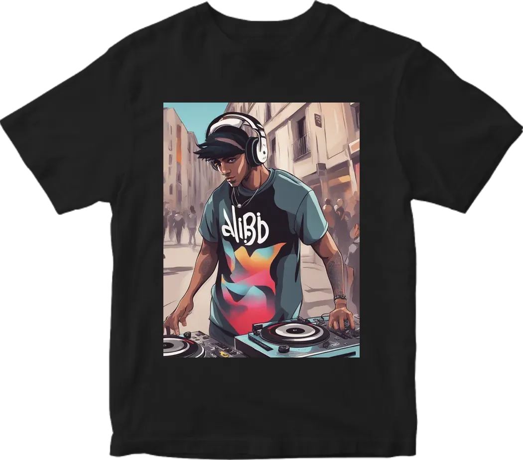 Generate a image of the name ALBI who is a dj. using a street style cloth where you can read the name