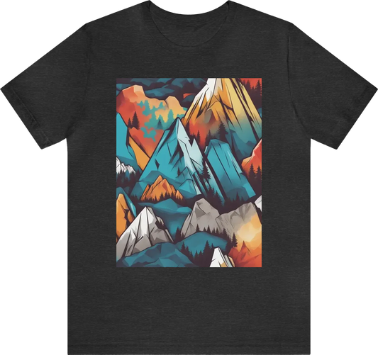 Colorful rock climbing shirt with landscape