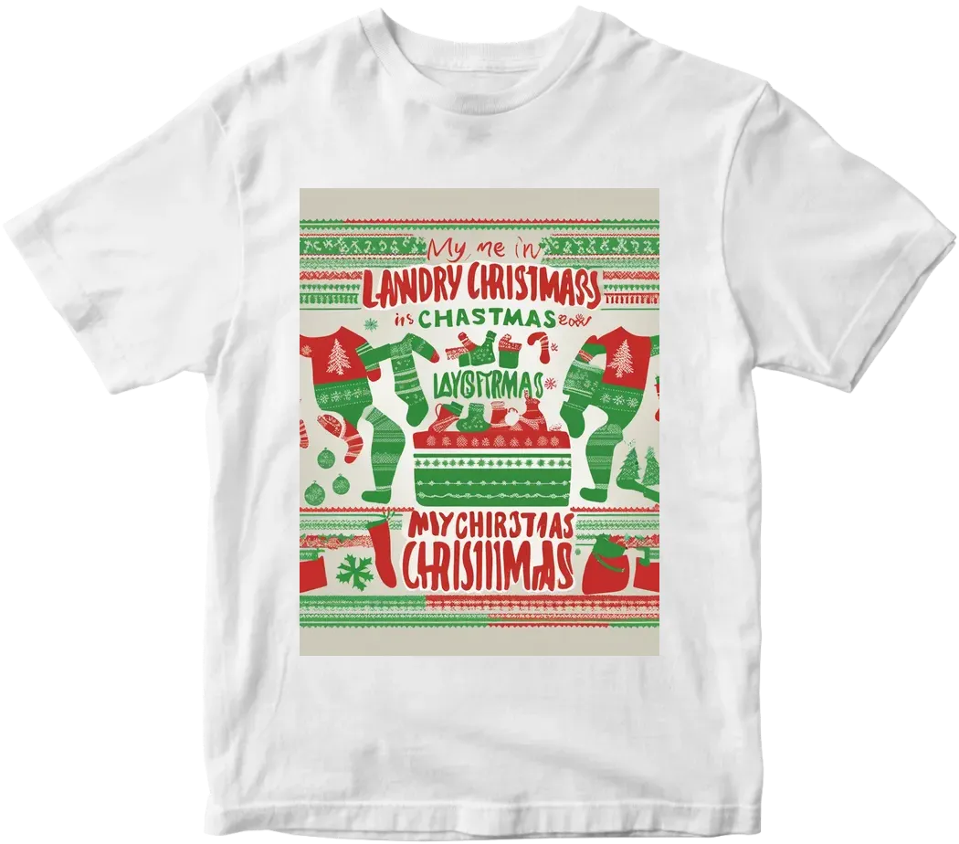 Create me a ugly christmas sweater design with the text saying "My Ugly Christmas Sweater is in the laundry"