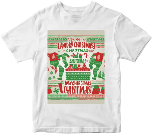 Create me a ugly christmas sweater design with the text saying "My Ugly Christmas Sweater is in the laundry"