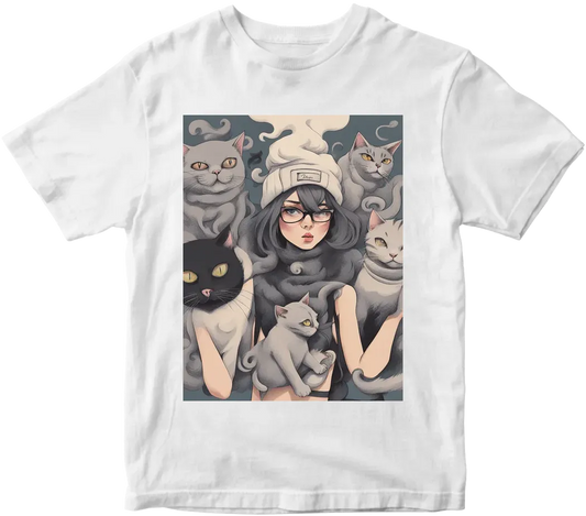 Smoke girl with a cats gang