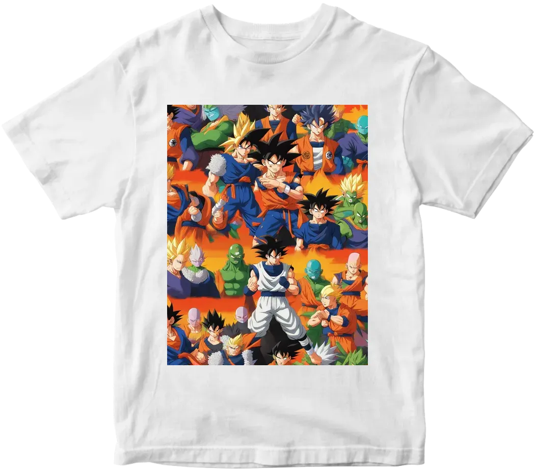 Incorporate the text 'Legends Collection' twice in the design to add strength and emphasis. Featuring Goku, Vegeta, and Piccolo, the iconic characters from 'Dragon Ball,' each in a powerful Naruto anime-inspired pose, facing forward, backward, or in the b