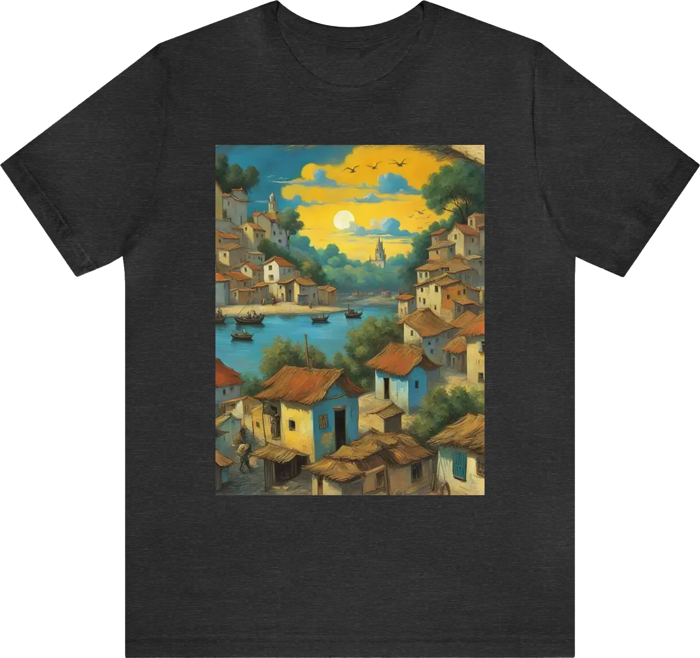 Create a vincent van gogh art style t shirt with the slums of Jamaica