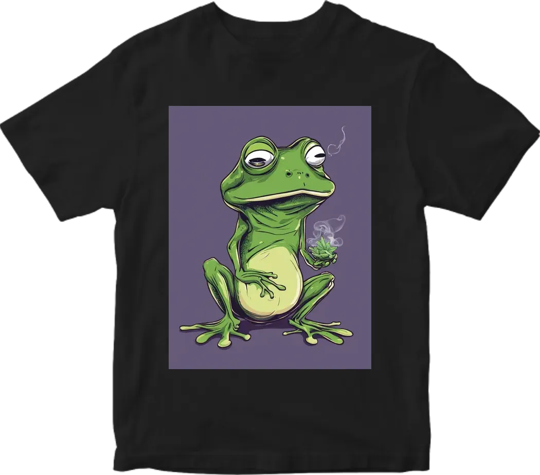 Herman the frog smoking weed with a transparent background