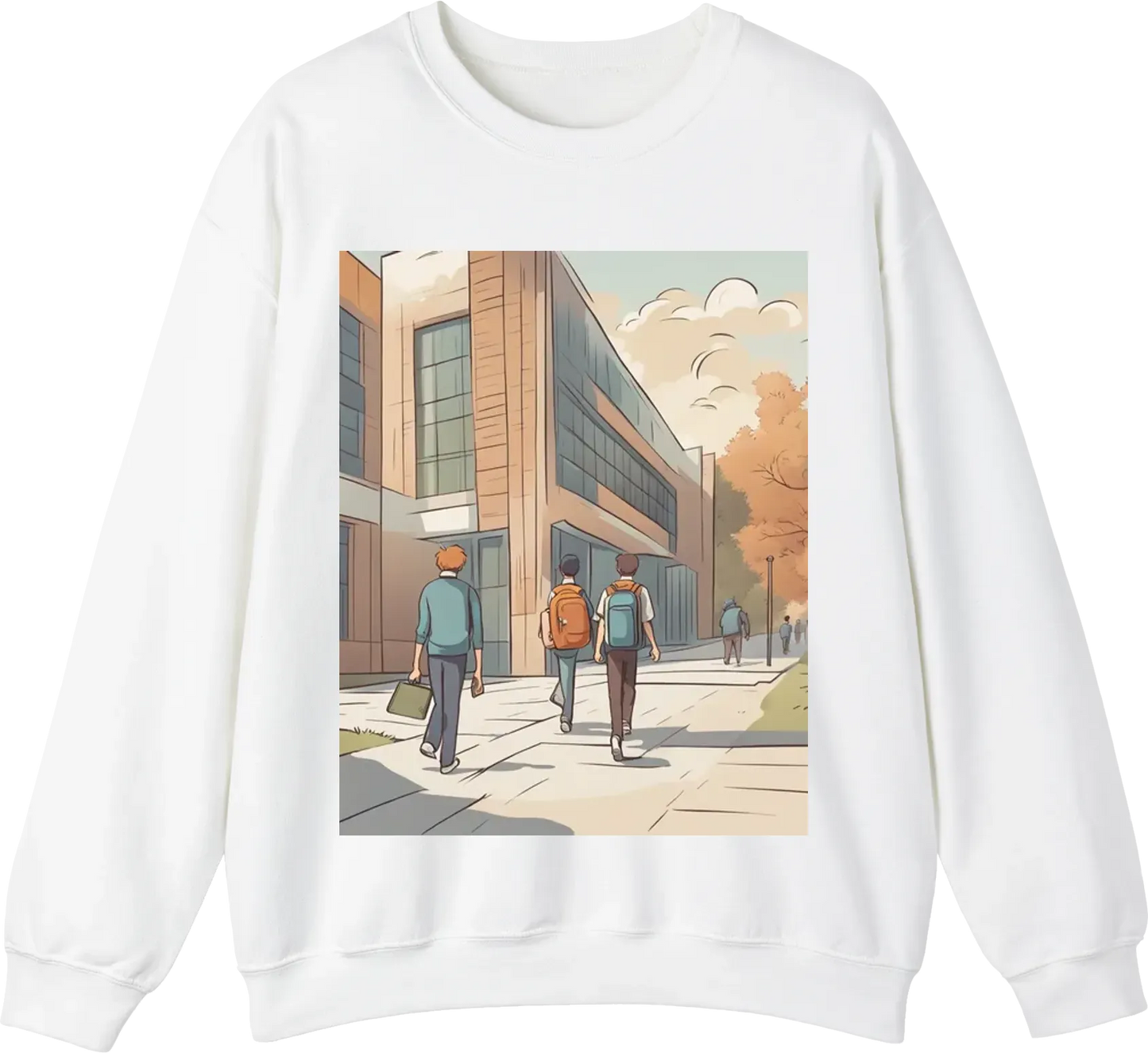 Cartoon images with text of a college boy walking nonchalantly for classes while sighinh