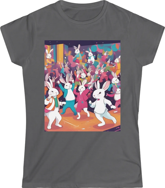 A group of rabbits having a dance party, wearing disco outfits