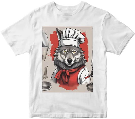 Wolf with chef hat and cef knife