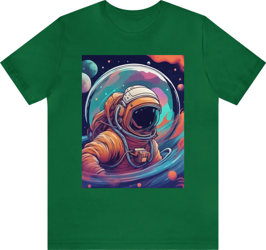 An astronut swimming in the space with unique style colors