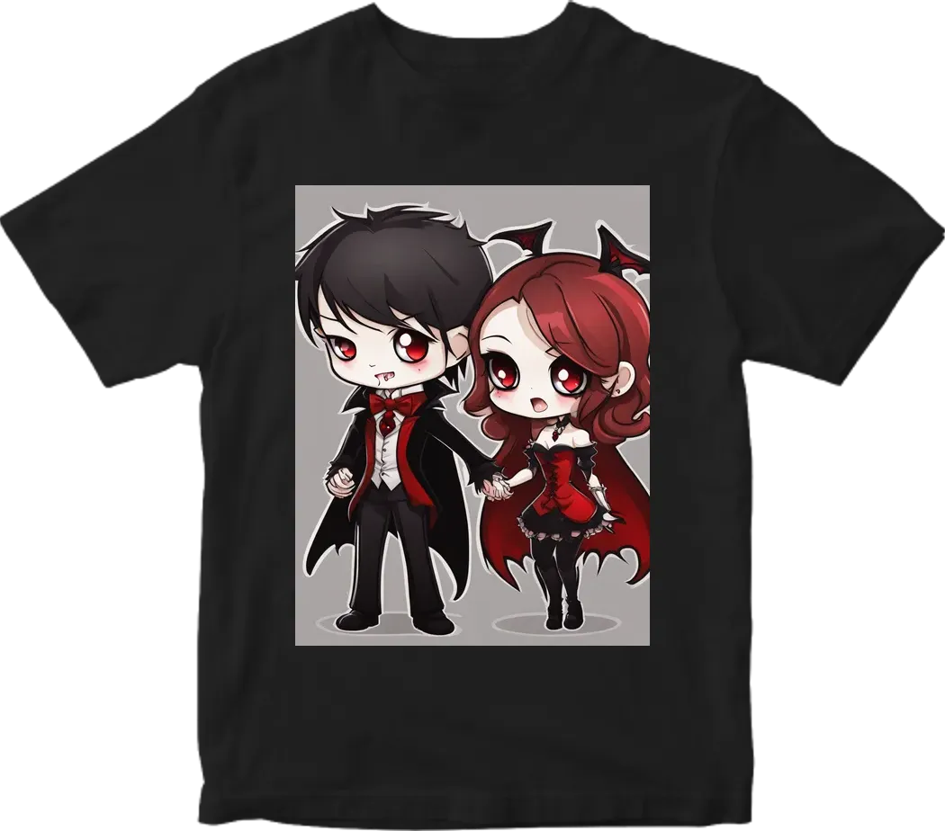 Vampire couple cute cartoon chibi no background