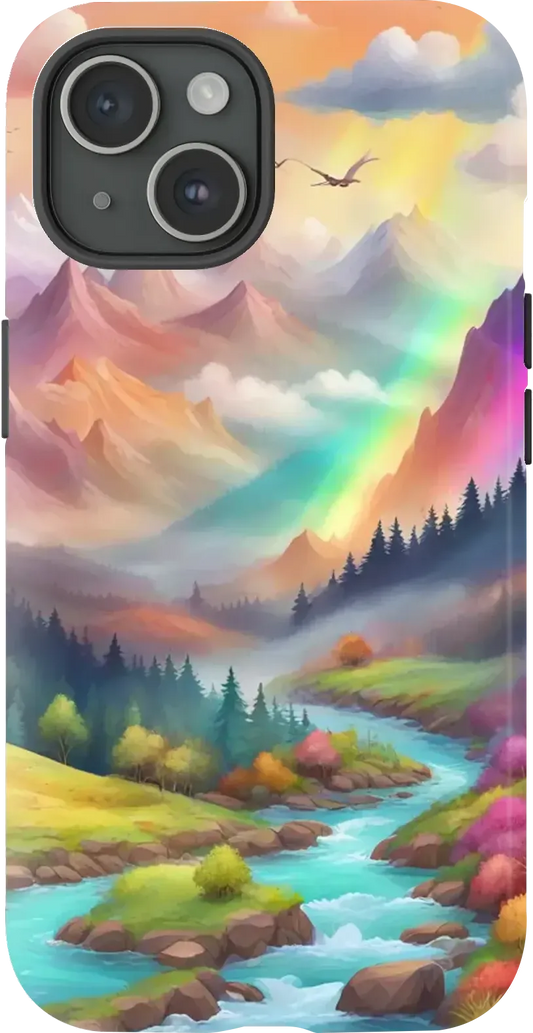 Adorable nature with high mountains, deep forests and with amazing rainbow