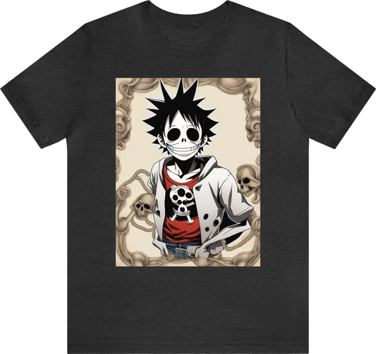 Monkey d luffy avec un t shirt tete de mort ecrit : kriss