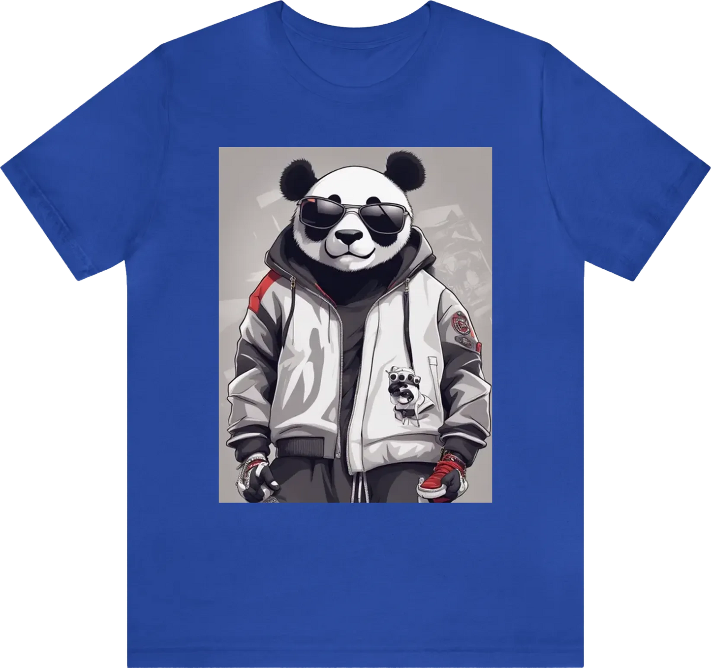 Create a panda wearing 99's hip hop clothing