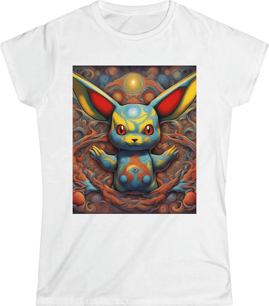 Vivid and otherworldly design Pikachu amalgamating the styles of Jhonen Vasquez and Kentaro Miura. Infuse the color palette from Hirohiko Araki, capture the visual aesthetic of Alex Grey, and evoke a trippy essence. Blend in elements of H.P. Lovecraft and
