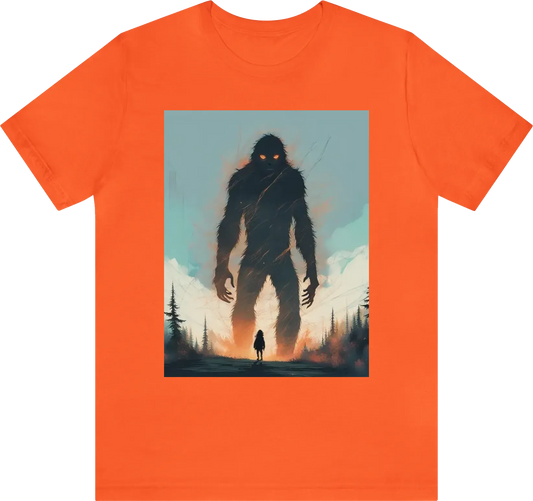 Silhouette of sasquatch full body glowing eyes