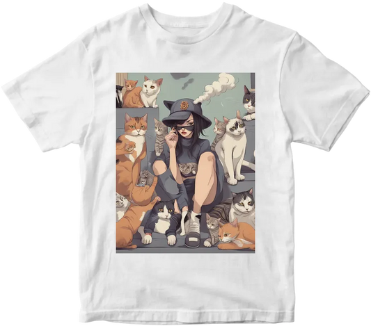 Smoke girl with a cats gang