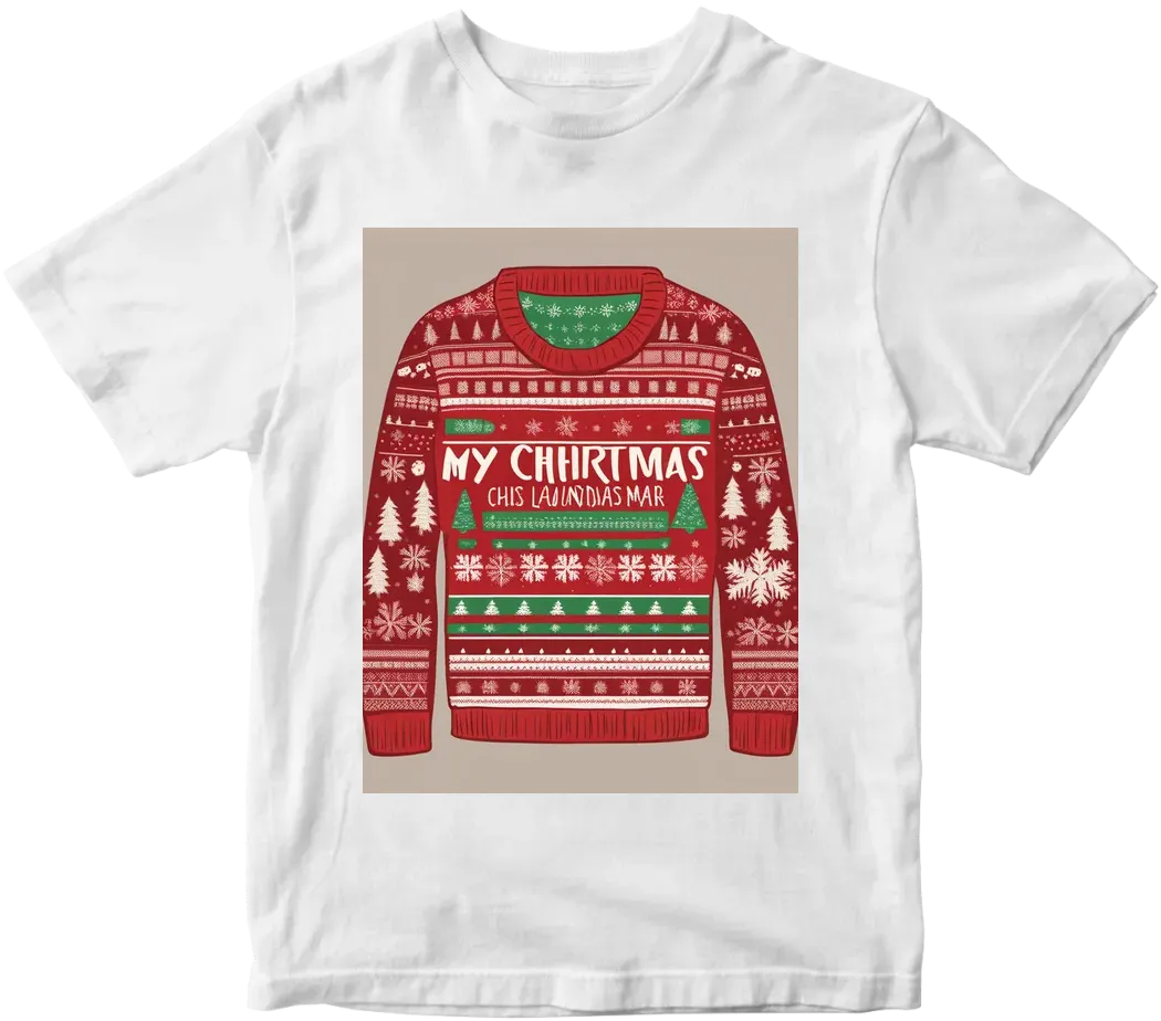 Create me a ugly christmas sweater design with the text saying "My Ugly Christmas Sweater is in the laundry"