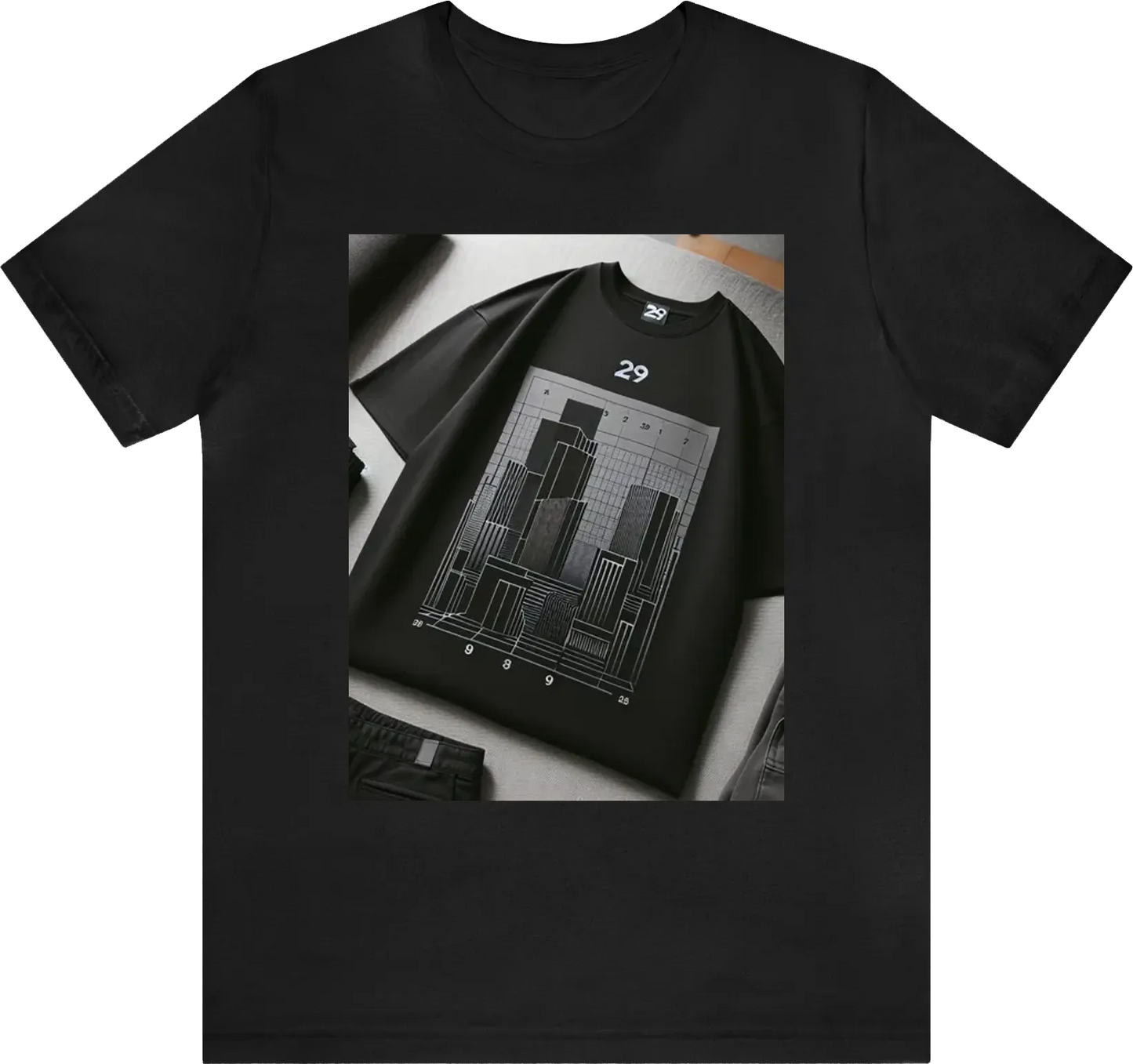 Black oversized T-shirt with a modern minimalist print, under the T29 brand