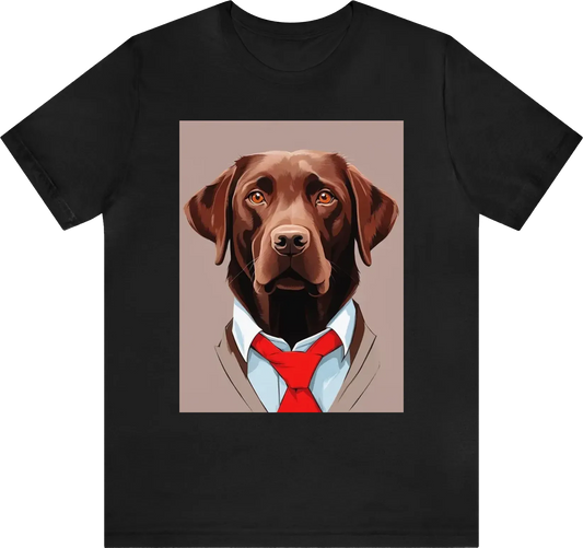 Brown labrador dog with red tie
