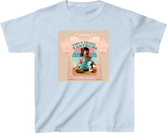 Specific requirements: - The design should include both an image of a child having a tantrum and a saying. - The t-shirts will be for toddler girls. - For girls, the t-shirts will be pastel colors.
