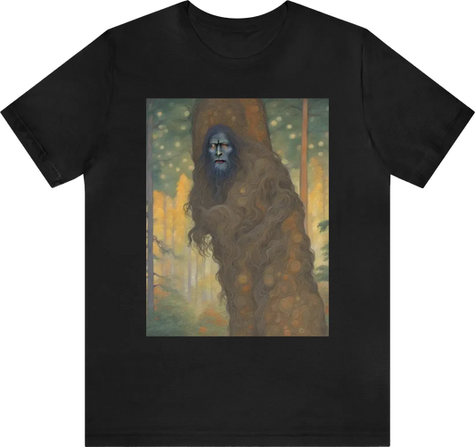 See threw sasquatch ghost outline in the forest peaking from behind a tree